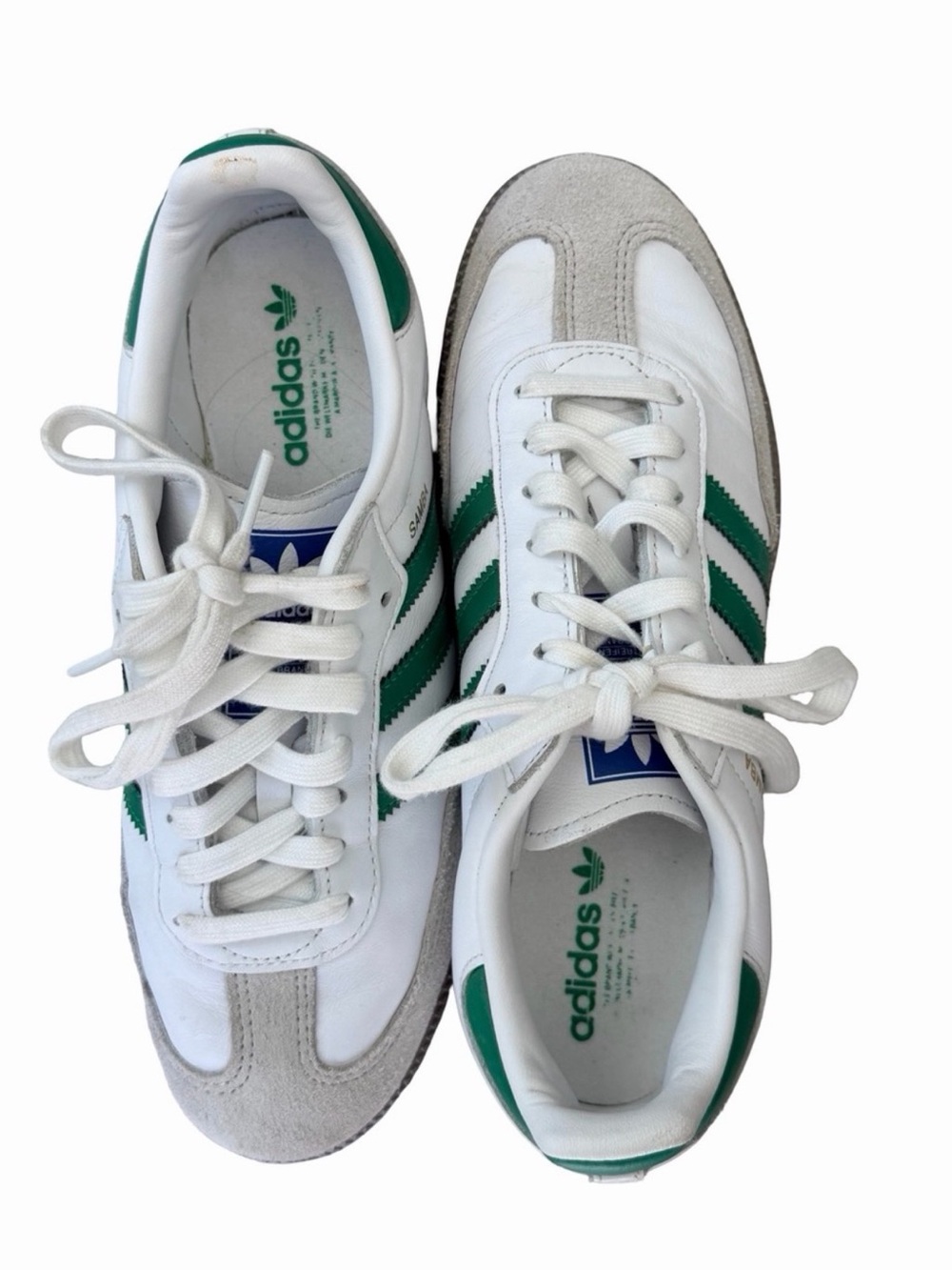 adidas White Sneakers with Green Stripes